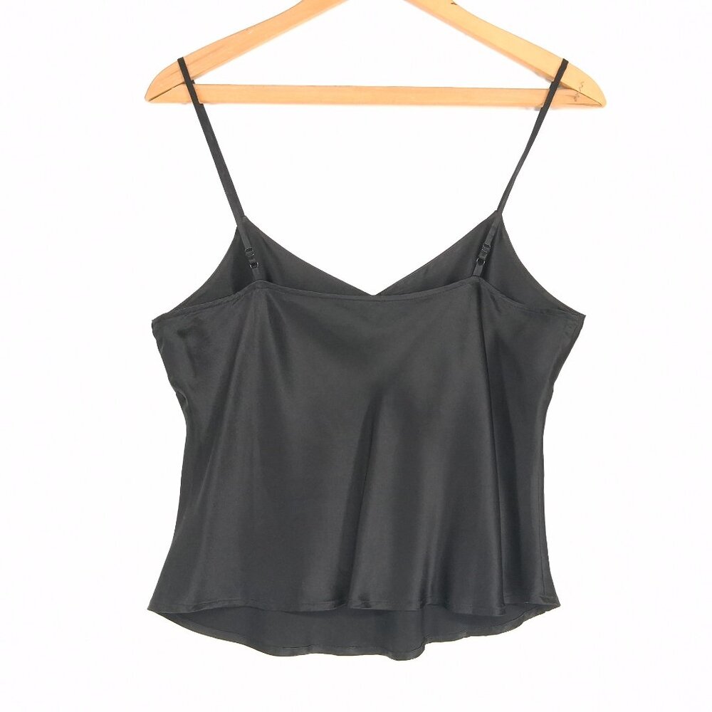 100% Silk Satin Black Camisole V Neck Adjustable Spaghetti Strap Tank Top - Picture 4 of 9